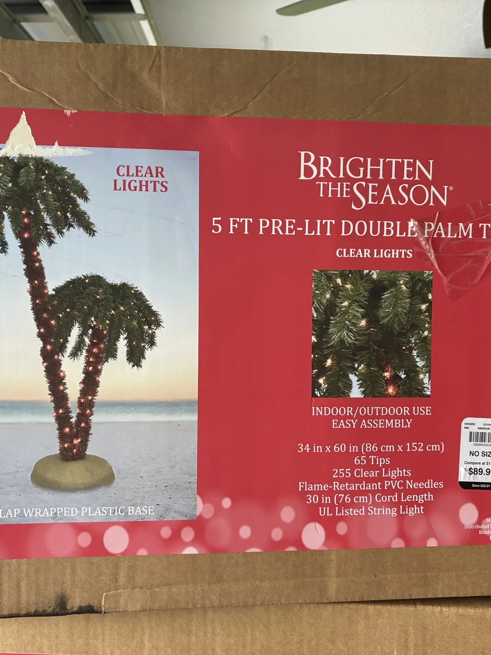 5 ft Pre-Lit Double Palm Tree with Clear Lights New $50